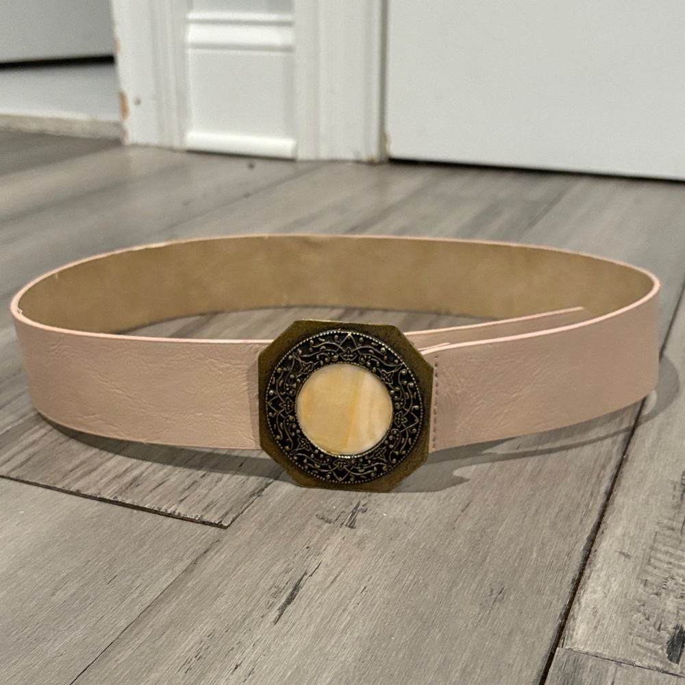 Elegant Pink Belt with Ornate Moonstone Buckle